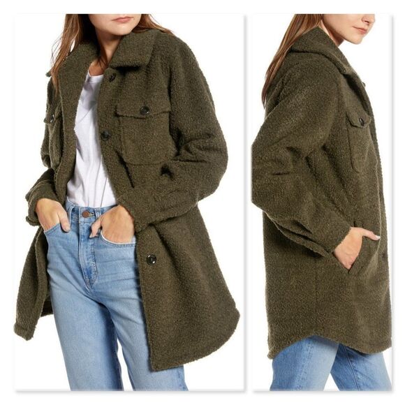 Something Navy Berber Faux Shearling Shirt Jacket - Picture 1 of 13